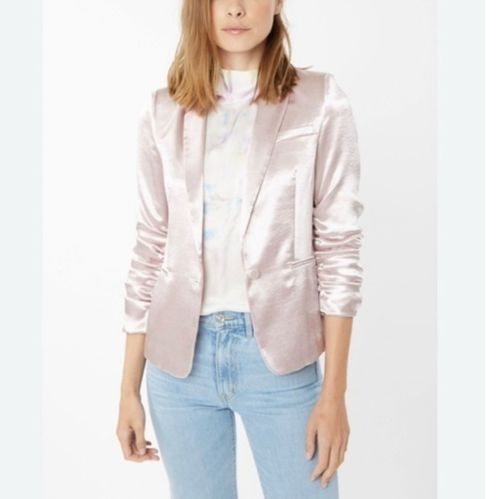 Generation Love Maeve Pink Shimmer Satin Blazer With Ruched Sleeves Size Small.